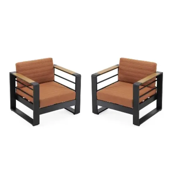 Christopher Knight Home Giovanna Outdoor Aluminum and Faux Wood Club Chair (Set of 2) image {11}
