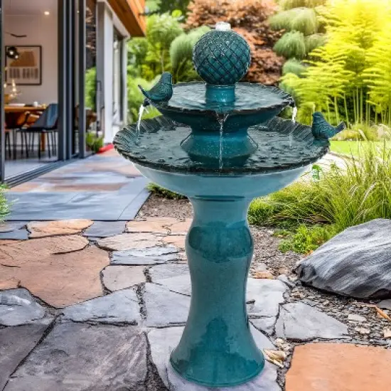 Sunnydaze 27"H Electric Ceramic 2-Tier Resting Birds Outdoor Water Fountain image {14}