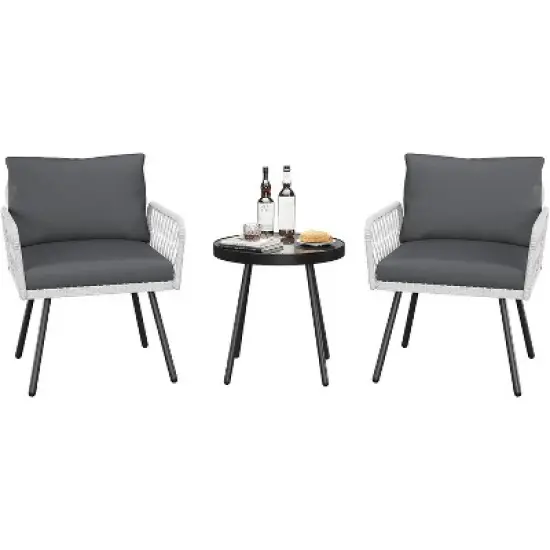 Acekool 3-Piece Patio Furniture Set with 2 Wicker Chairs & Glass Top Coffee Table, Outdoor Seating with Cushions for Balcony and Garden image {1}