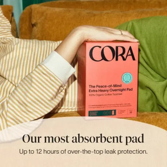Cora Extra Heavy Overnight Pads with Wings Organic Cotton Topsheet - Ultra Thin - 20ct image {4}