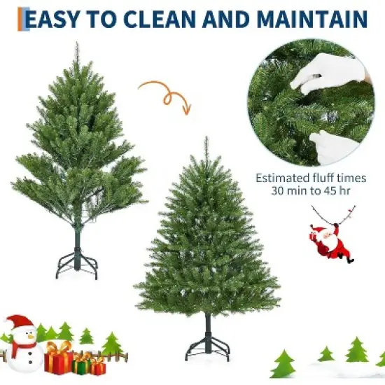 4.5/6/7.5/9FT Pre-Lit Artificial Spruce Christmas Tree with 200 Lights, 11 Modes, Hinged Branches, Foot Switch, Thick Tips, Green, Metal Stand image {5}
