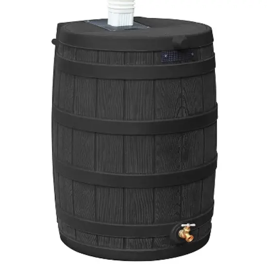 Good Ideas Rain Wizard 50 Gallon Plastic Outdoor Rain Barrel Water Storage Collector with Brass Spigot and Flat Back Design, Black image {6}