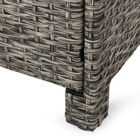 Puerta 2pk Outdoor Wicker Ottomans with Cushions - Black/Dark Gray - Christopher Knight Home image {8}