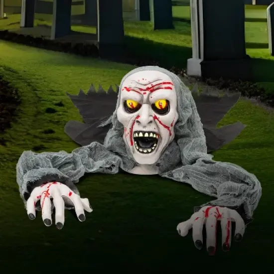 Joyfy Halloween Decoration Light-Up Zombie Groundbreaker, Halloween Outdoor Decor with bloodstain and Creepy Sound for Lawn Yard Patio Garden image {8}