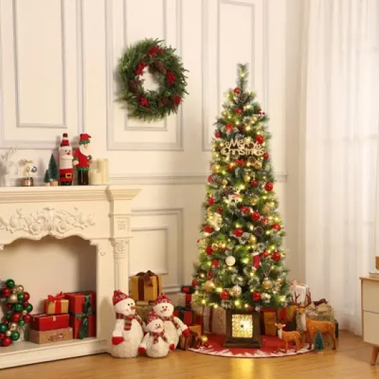 6FT Potted Christmas Tree with 140 Warm LED Lights &ndash; Artificial Outdoor Decor for Front Door, Porch, Includes Light Box, Pencil Tree image {5}