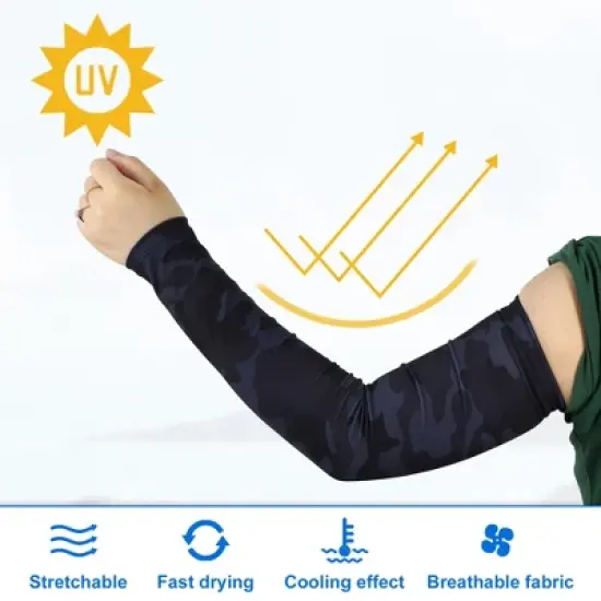 Unique Bargains Basketball Sports Camouflage Cooling Arm Elbow Compression Sleeve Black Blue 1 Pair image {2}