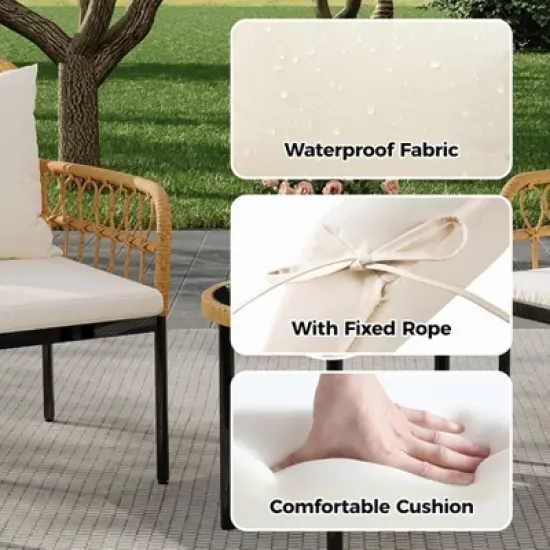 3 Pieces Outdoor Wicker Patio Conversation Bistro Set image {2}