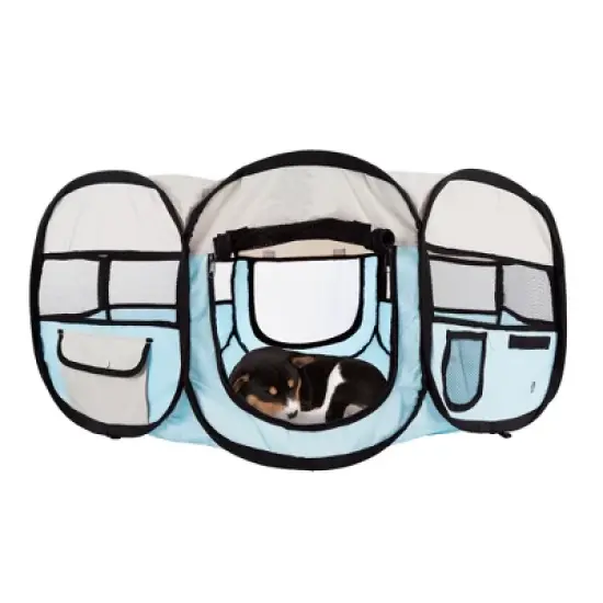Pet Adobe Portable Pop-Up Pet Play Pen for Indoor and Outdoor Use - Blue image {1}