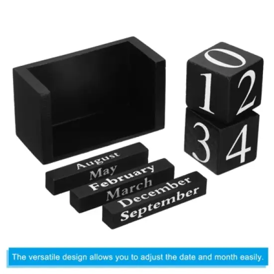 Unique Bargains Vintage Wood Block Reusable Display Desk Calendar 1 Pc image {3}