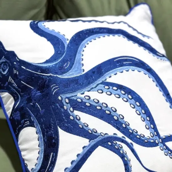 RightSide Designs Blue Octopus Embroidered Indoor/Outdoor Throw Pillow image {2}