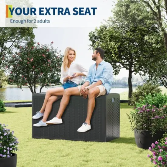 TROPOW120 Gallon Waterproof Large Resin Deck Box Indoor Outdoor Lockable Storage Container for Patio Furniture, Garden, Tools image {1}