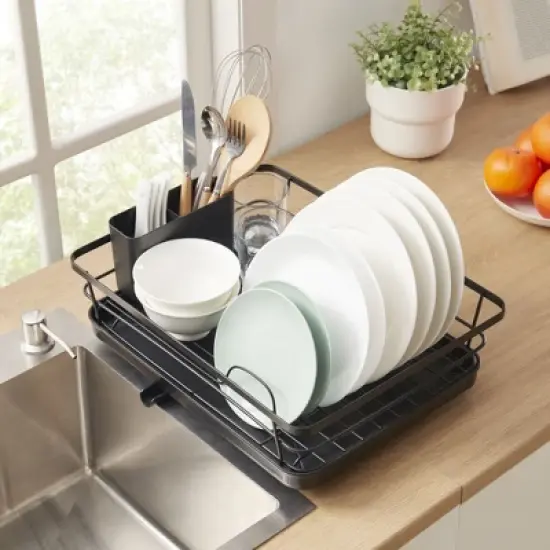 3-Piece Multi-Functional Dish Drying Rack with Drain Board & Utensil Holder image {5}