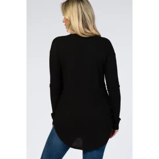 PinkBlush Black Long Sleeve Round Hem Textured Maternity Top image {2}