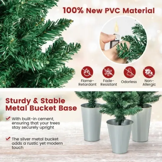 Costway Potted Artificial Christmas Tree Set of 3 with 3/4/5 FT Faux Slim Pencil Trees image {5}