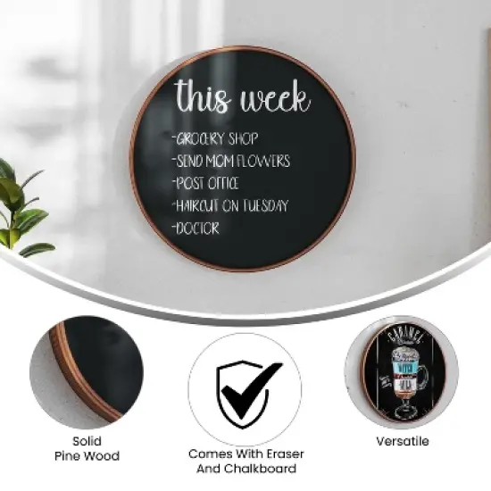 Emma and Oliver Round Wall Mounted Magnetic Chalkboards with Eraser and Chalk image {5}
