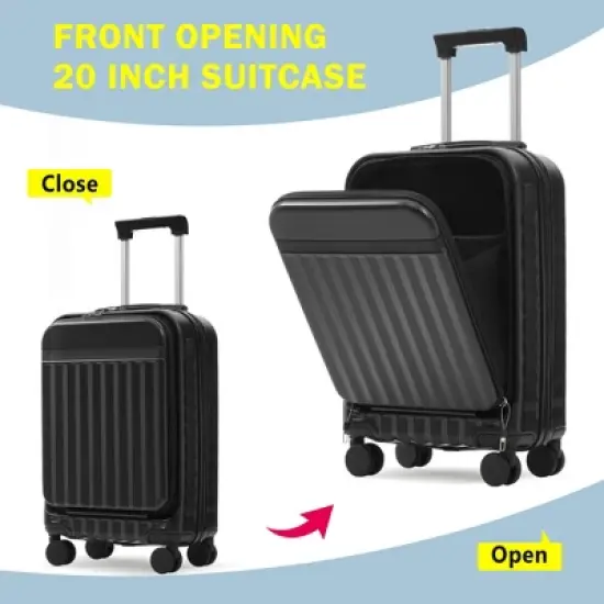 3-Piece Hardside Luggage Set, Front-Opening Carry-on Suitcase with USB Port, Expandable Luggage with Handle Bag & TSA Lock - ModernLuxe image {3}