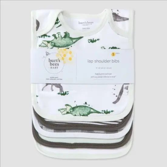 Burt's Bees Baby&reg; Set of 5 Happy Herbivores Bibs - Charcoal Gray image {1}
