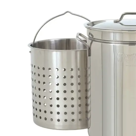 Bayou Classic 44 Quart Stainless Steel Stockpot, Large Cooking Pot with Vented Lid & Basket for Boil, Fry, Steam, and Outdoor Cooks, BC-1144, Silver image {2}