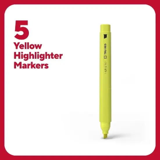 TRU RED Pocket Highlighter with Grip Chisel Tip Yellow 5/Pack TR54578 image {1}