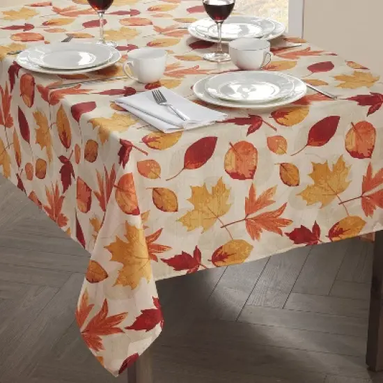 Kate Aurora Autumn Fall Harvest Scattered Leaves Fabric Tablecloth image {2}
