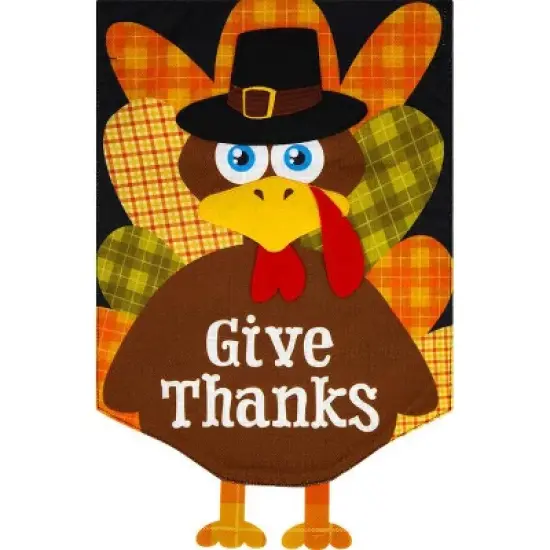 Briarwood Lane Thanksgiving Garden Flag 12x18 For Outdoor Give Thanks Turkey Burlap For Thanksgiving Garden Flag Flags For Outside image {2}