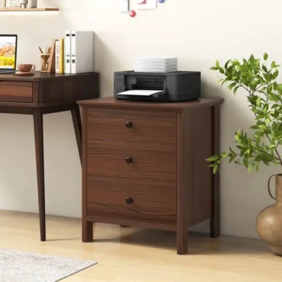 Costway 2PCS Nightstand with 3 Drawer for Bedroom  Compact Storage Chest Modern Sofa Side image {4}