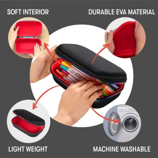 ZIPIT Black Pencil Box with Rainbow Zip, Pencil Case image {2}