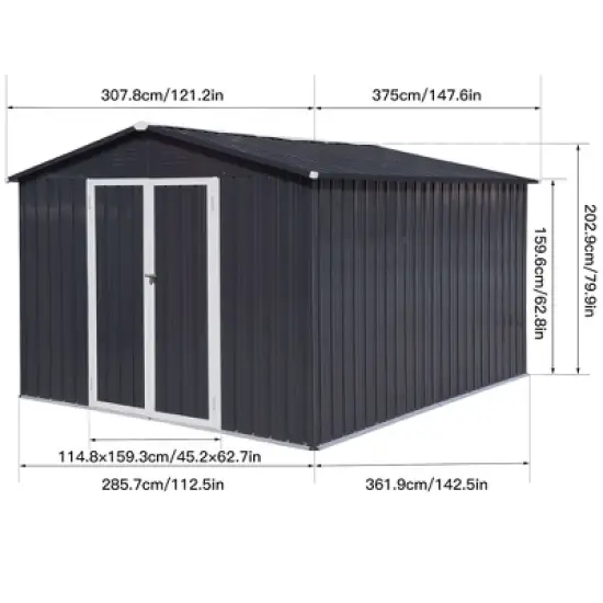 NicBex 12x10 FT Outdoor Storage Shed with 2 Integrated Punched Vents,Metal Outdoor Shed with Apex Roof,Storage Sheds for Garden image {2}