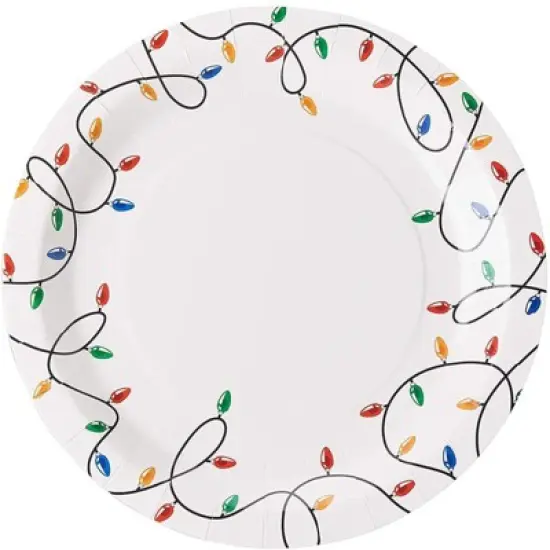Disposable Plates - 80-Count Paper Plates, Christmas Holiday Party Supplies for Appetizer, Lunch, Dinner, Dessert, Christmas Lights Design, White, 9" image {3}