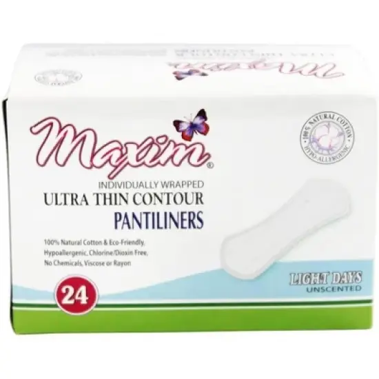 Maxim Ultra Thin Contour Pantyliners, Unscented Light Flow Organic Pads, Size 1 - 24Ct image {1}