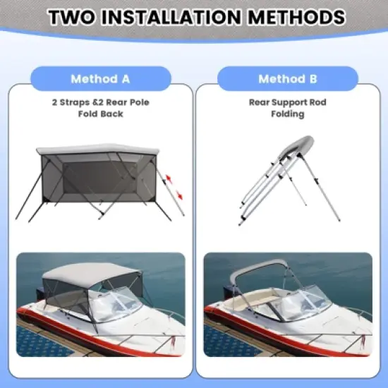 3 Bow Bimini Tops, Mesh Sidewalls Support Poles, Marine Grade Canvas Top, Includes 2 Straps Storage Boot 1 Inch Aluminum Frame image {3}