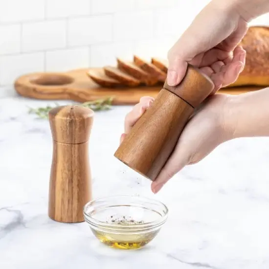 2pc Acacia Indented Salt Shaker & Pepper Grinder Set: Brown Spice Mills, 4.02" Height, 5" Width - Threshold&trade; image {3}