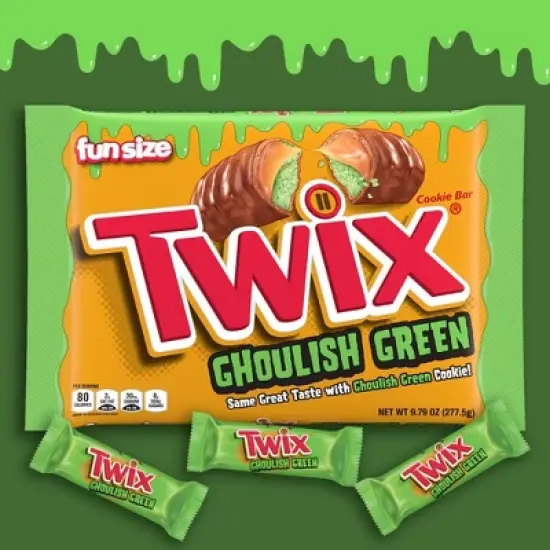 Twix Halloween Ghoulish Green Caramel Cookie Chocolate Bars Fun Size - 9.79oz image {1}