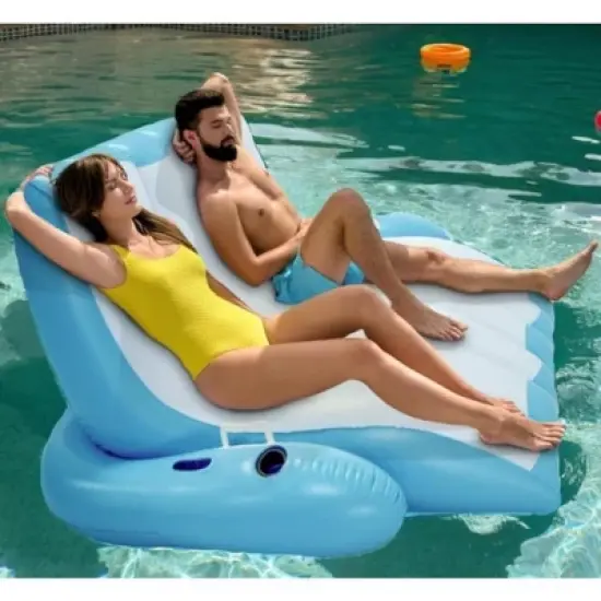 4E's Novelty 2-Person Inflatable Pool Recliner Float With Cup Holder For Adults, Pool Recliner Easy To Inflate And Deflate Unmatched Comfort image {1}