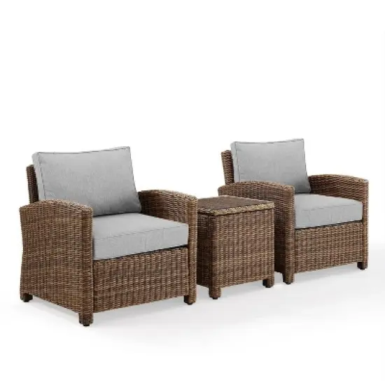Bradenton 3pc Outdoor Wicker Arm Chairs with Side Table - Crosley image {11}