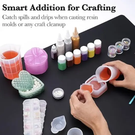 JDICTION 27.5x19.6 Inches Silicone Craft Mat Heat Resistant, Extra Large Non Skid Pad For Jewelry Resin Casting Counter Table Protector, Black image {3}