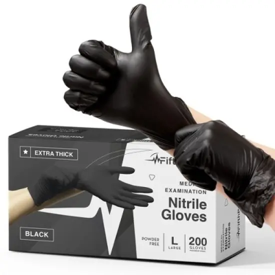 FifthPulse Extra-Thick Disposable Nitrile Medical Exam Gloves, Black, 200 Count - 4.5ML Thickness image {7}
