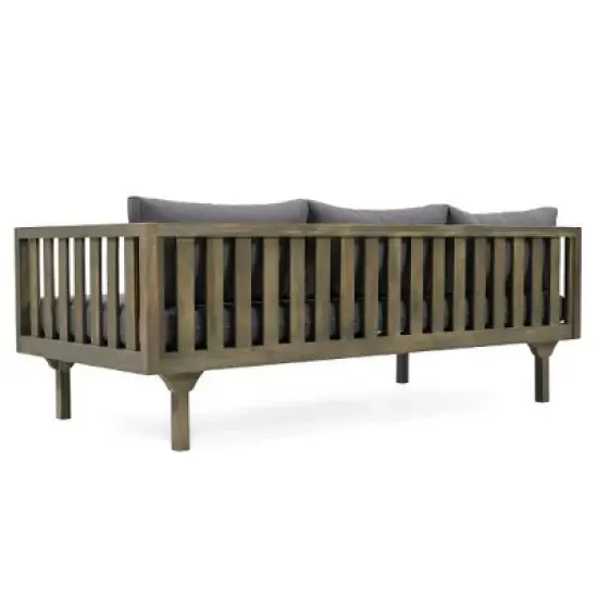 67.75" Patio Sofa, 3 Seater Outdoor Sofa with Rattan Arms, Acacia Wood Daybed with Water-Resistant Cushions -Christopher Knight Home image {4}