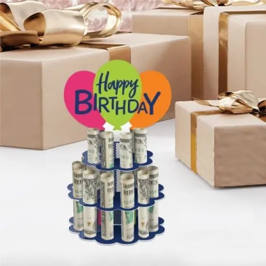 Big Dot of Happiness Cheerful Happy Birthday - DIY Colorful Birthday Party Money Holder Gift - Cash Cake image {6}