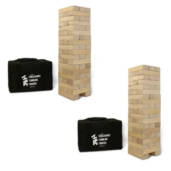 YardGames Giant Indoor and Outdoor Tumbling Timbers Wood Stacking Game with 56 Natural Pine Blocks, For Children 8 Years and Up (2 Pack) image {6}