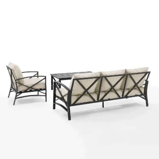 Kaplan 3pc Outdoor Sofa Set with Sofa & Arm Chair with Coffee Table - Oatmeal - Crosley image {2}