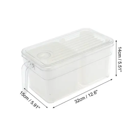 Unique Bargains Reusable Rectangle Drain Food Storage Containers 2 Compartment White Transparent 1 Set image {3}
