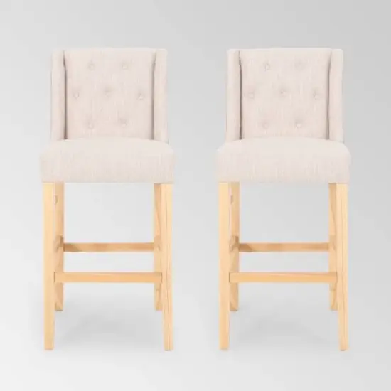 Set of 2 Lansglen Button Tufted Wingback Barstools - Christopher Knight Home image {7}