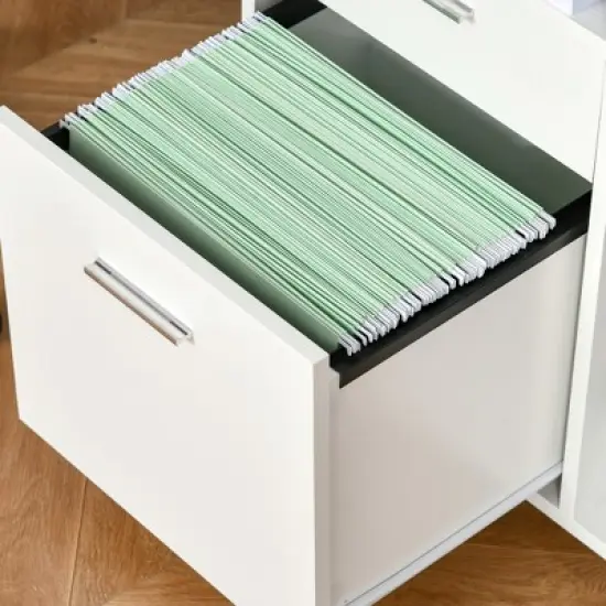 Vinsetto Filing Cabinet Printer Stand Mobile Lateral File Cabinet with 2 Drawers, 3 Open Storage Shelves for Home Office Organization, White image {4}