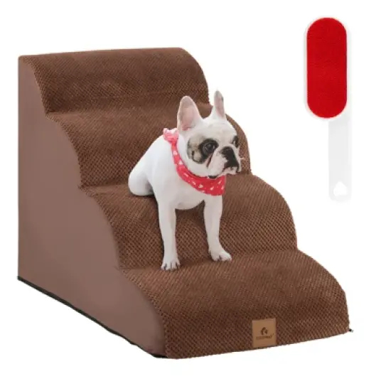 4 Tiers Foam Dog Ramps/Steps Non-Slip Dog Steps for Beds Or Couches with Brush Coffee/Gry image {10}