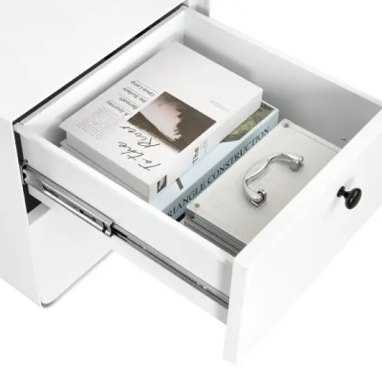 LIVAREEmlen Modern Night Stand Storage Cabinet for Living Room Bedroom, Steel Cabinet with 2 Drawers,Bedside Furniture, circular handle image {9}