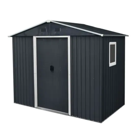 8ft x 4ft Outdoor Metal Storage Shed With window and metal foundation,Gray image {4}