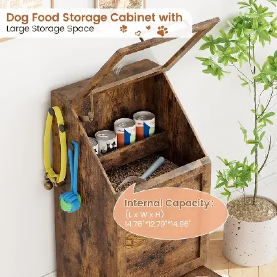 Pet Feeding Station with 2 Elevated Bowls, Pet Toy Storage Organizer Cabinet image {3}
