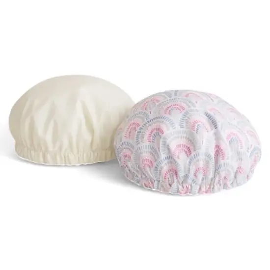 Spa Essentials 2-Pack Shower Caps &ndash; Reversible Waterproof Caps with Stylish Patterns & Solid Colors &ndash; Hair Protection image {4}