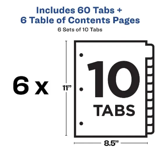 Avery Ready Index Customizable Table of Contents Asst Dividers 10-Tab Ltr 6 Sets 11188 image {4}